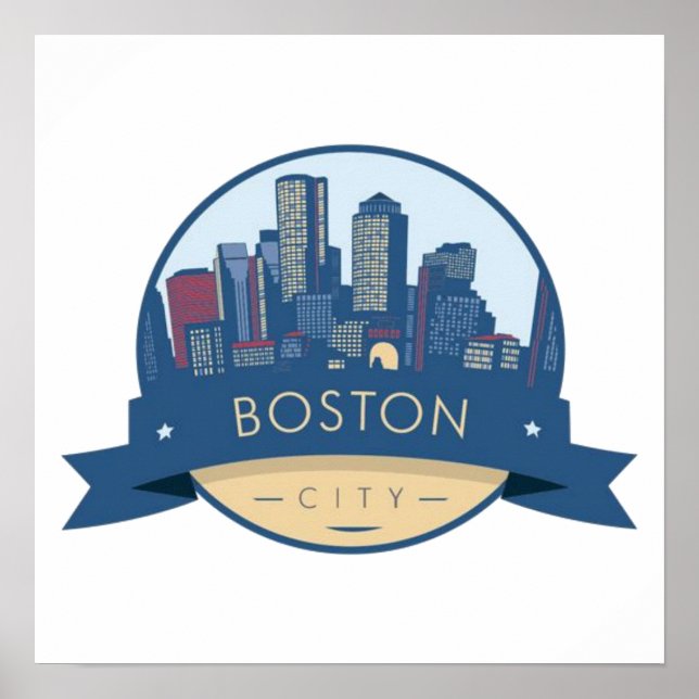 Poster Boston City Skyline, linha do horizonte de boston  (Frente)