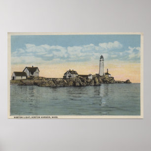 Poster Boston, farol de MABoston no porto de Boston