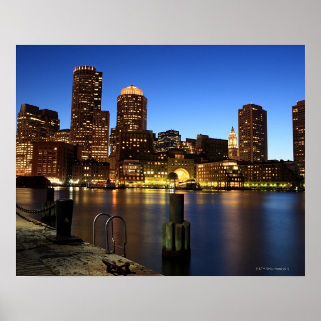 Poster Boston Harbor e Skyline. Boston é um dos 7 (Frente)