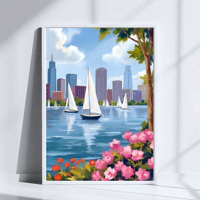 Poster Boston Harbor Spring | Boat Bay City Skyline (Criador carregado)
