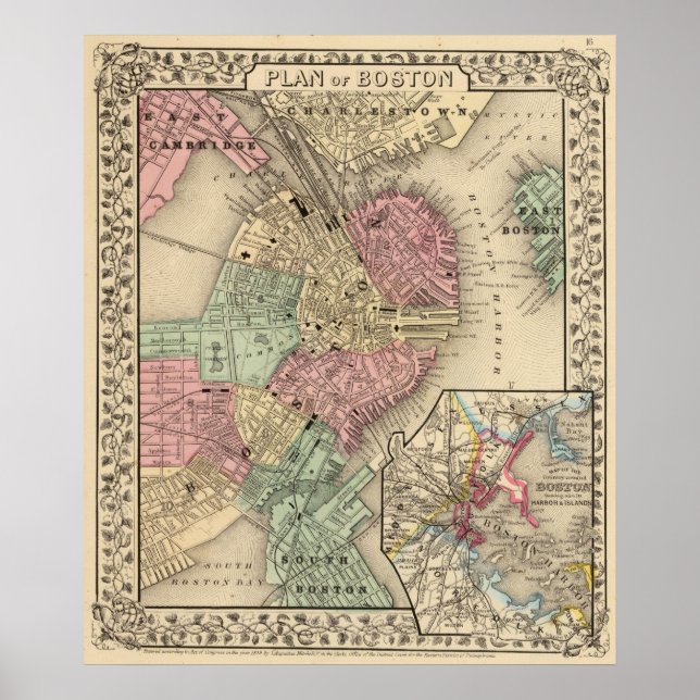 Pôster Boston Map by Mitchell (Frente)