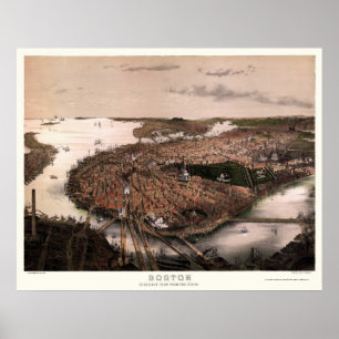 Pôster Boston, mapa panorâmico das MÃES - 1877