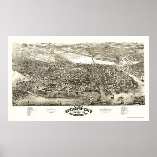 Pôster Boston, mapa panorâmico das MÃES - 1880