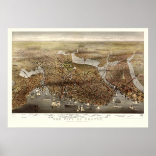 Pôster Boston, Mapa Panorâmico MÃE - 1873