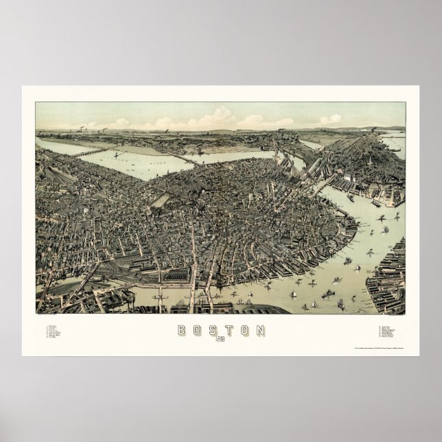 Pôster Boston, Mapa Panorâmico MÃE - 1899 (Frente)