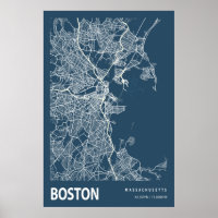 Boston Massachusetts City Map Line Art Blue Impres