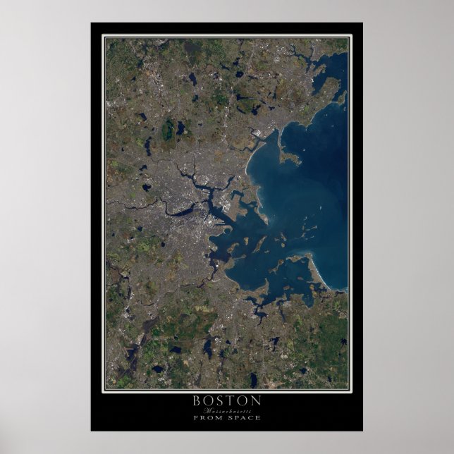 Poster Boston Massachusetts Do Mapa Do Satélite Espacial (Frente)