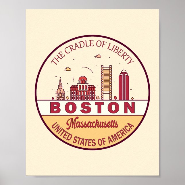 Poster Boston Massachusetts Skyline Emblem (Frente)
