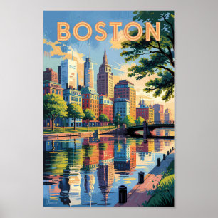 Poster Boston Massachusetts Skyline Viagem Art Vintage