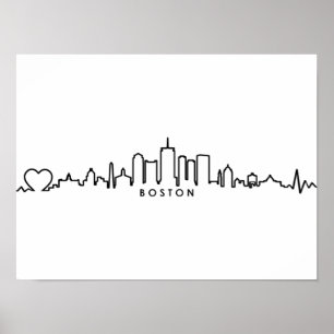 Poster BOSTON Massachusetts USA City Skyline Silhouette