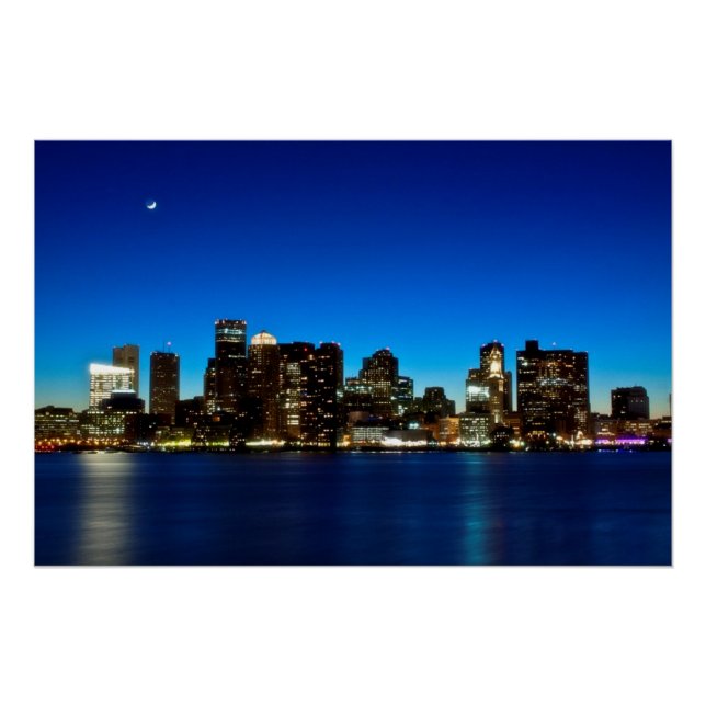 Pôster Boston skyline com lua (Frente)