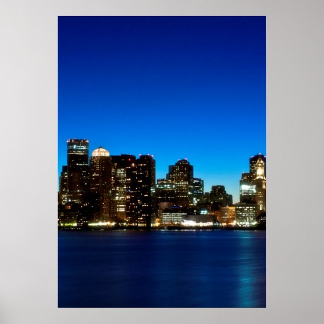 Pôster Boston skyline com lua (Frente)