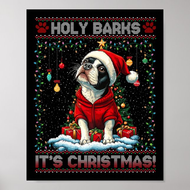 Poster Boston Terrier Árvore de Natal Decorre Cachorro Am (Frente)