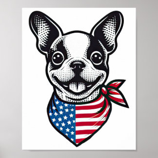 Poster Boston Terrier Bandana da Bandeira Americana Cacho