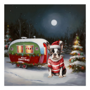 Pôster Boston Terrier Caravan - aventura natalícia