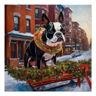 Pôster Boston Terrier Christmas Fesason