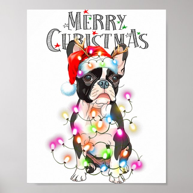 Poster Boston Terrier Christmas Lights Xmas Dog  (Frente)