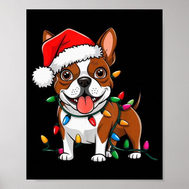 Poster Boston Terrier Christmas Lights Xmas Dogs Men Wome (Frente)