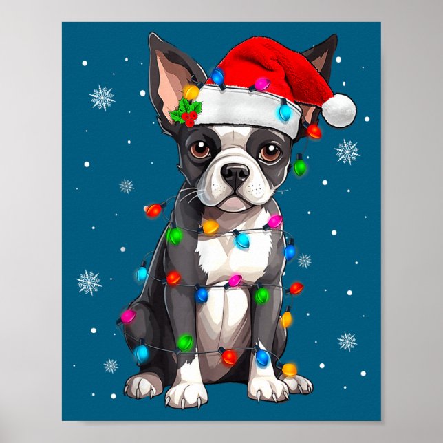 Poster Boston Terrier Christmas Santa Hat  (Frente)
