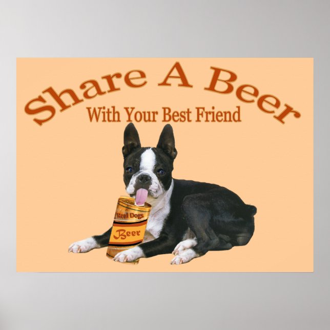 Poster Boston Terrier compartilha uma cerveja (Frente)