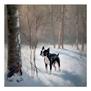 Pôster Boston Terrier Deixe Nevar Natal