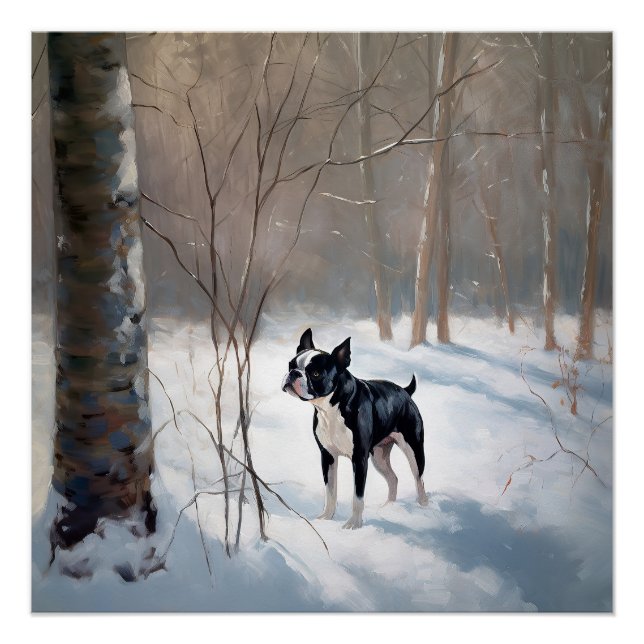 Pôster Boston Terrier Deixe Nevar Natal (Frente)