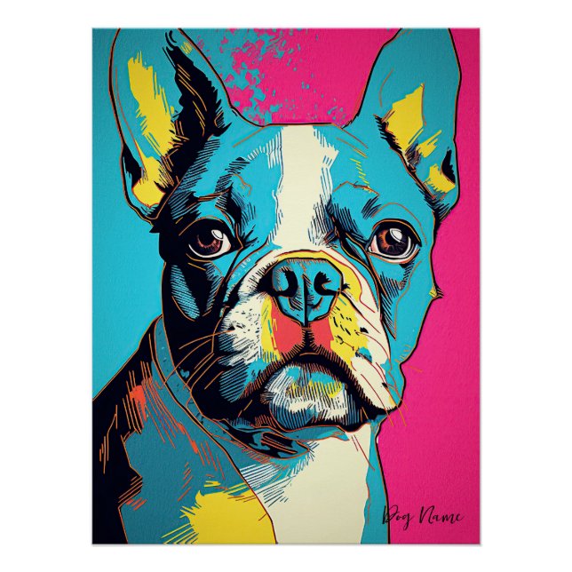 Pôster Boston Terrier Dog 005 - Bruno Pokopen (Frente)