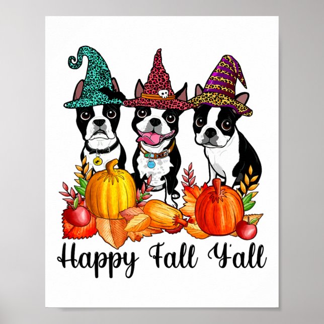 Poster Boston Terrier Dog Fall Ya'll Halloween Cost (Frente)