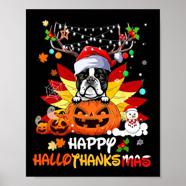 Poster Boston Terrier Dog Halloween E Feliz Natal (Frente)