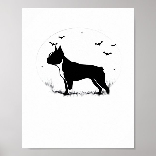 Poster Boston Terrier Dog - Halloween Moon Silhouve (Frente)