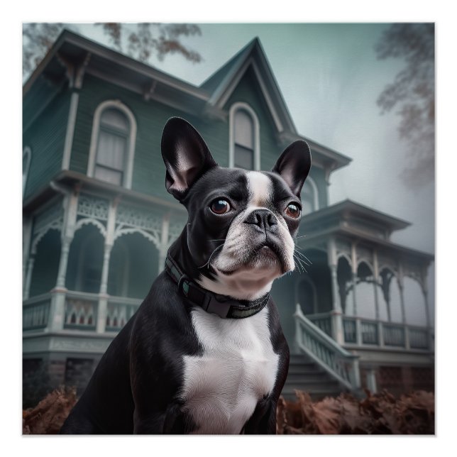 Pôster Boston Terrier Halloween Scary (Frente)