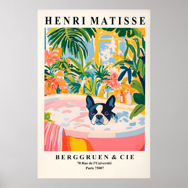 Poster Boston Terrier in Bathtub Art Print Matisse Style (Frente)
