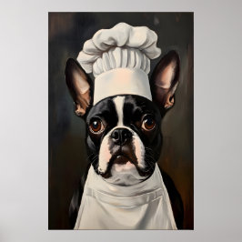 Poster Boston Terrier In Chefs Hat Poster, Pet Art