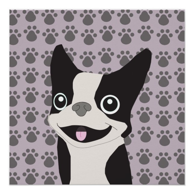 Pôster Boston Terrier, Lavanda Roxa (Frente)
