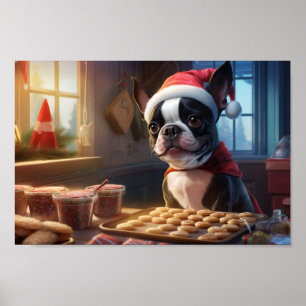 Poster Boston Terrier Natal Cookies Festivo Férias