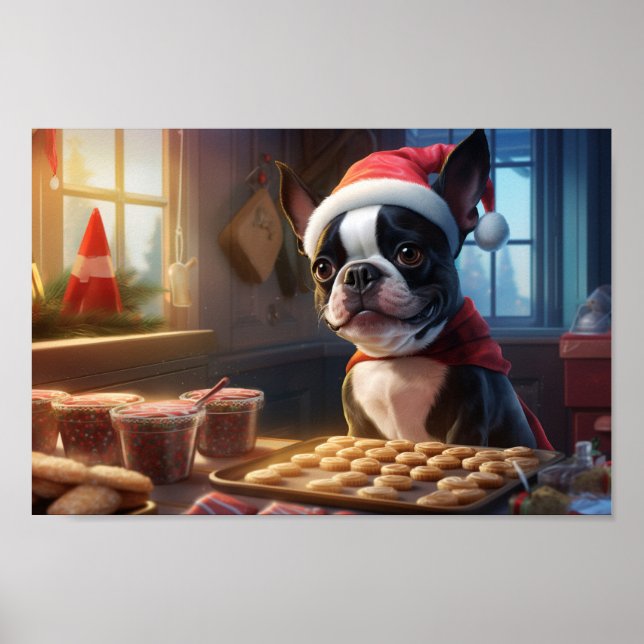 Poster Boston Terrier Natal Cookies Festivo Férias (Frente)
