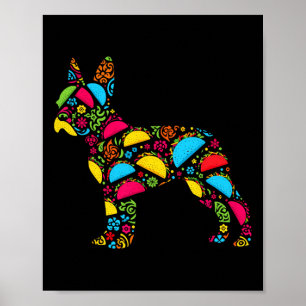 Poster Boston Terrier Tacos Mens Mulheres Cinco Mexicanos