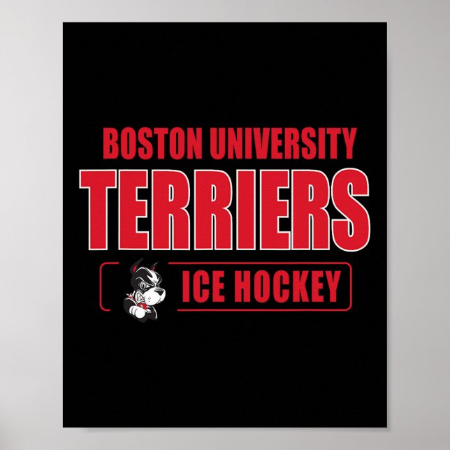 Poster Boston Terriers Ícone Script Hóquei no Gelo - Neut (Frente)