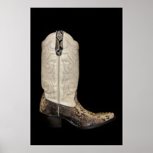Bota de Cowboy em Couro de Cobra Bege e Marrom