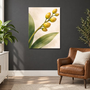 Poster Botânica de Botões de Orquídea Phalaenopsis Amarel