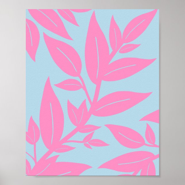 Poster Botânica De Folhas Cor-De-Rosa E Azul (Frente)