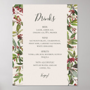 Poster Botânica de Natal Menu Bebidas de Champanhe