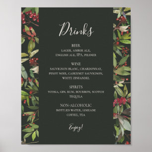Poster Botânica de Natal Menu Bebidas Verdes Escuras