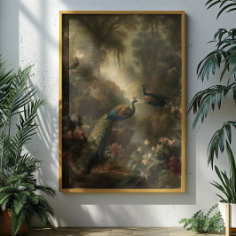 Poster Botânica: três pavões no jardim inglês