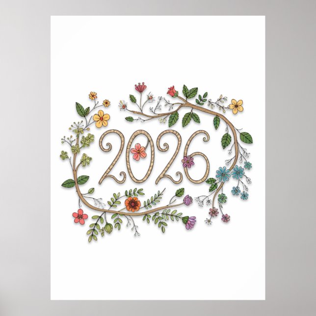 Poster Botanical 2026 Typography with Flowering Vines  (Frente)