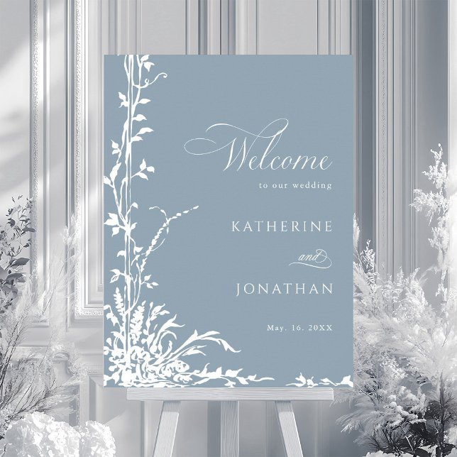 Poster Botanical Arch Garden Dusty Blue Wedding Welcome (Criador carregado)