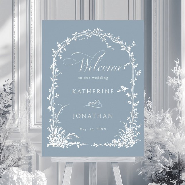 Poster Botanical Arch Garden Wedding Dusty Blue Welcome  (Criador carregado)