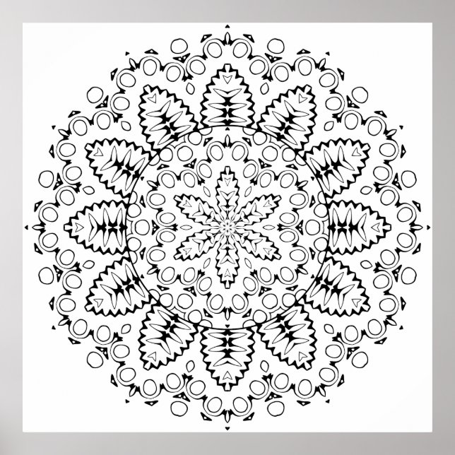 Poster Botanical Burst Mandala with Petal Ring Design (Frente)