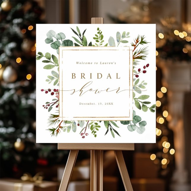 Poster Botanical Greenery Christmas Bridal Shower Welcome (Criador carregado)