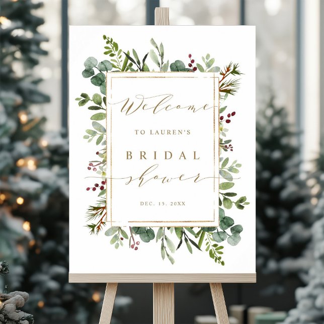 Poster Botanical Greenery Christmas Bridal Shower Welcome (Criador carregado)